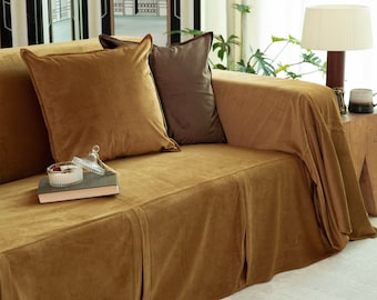 Custom Golden Brown Velvet Sofa Slipcover, Pet Friendly Couch Cover