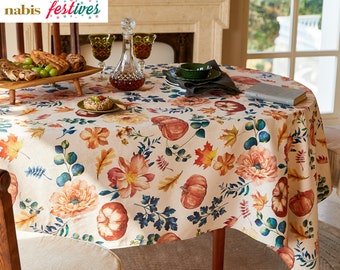 Cotton Pumpkin Tablecloth Fall Harvest Decor Rustic Table Cover