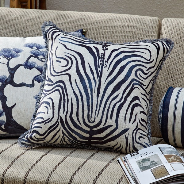 Blue Zebra Pillow Etsy