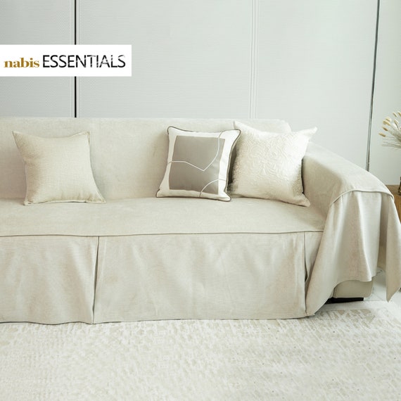 Neutral Sofa Slipcover, Handmade Polyester Cotton Blend, Custom Size