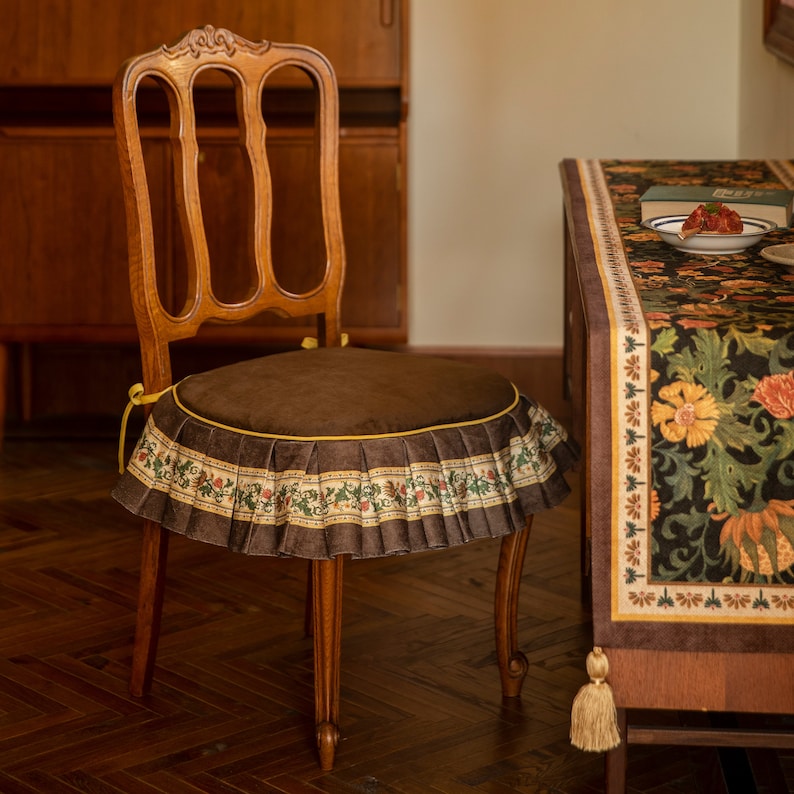 William Morris Flower Garden Chair Cover, Chenille Seat Slipcover image 1