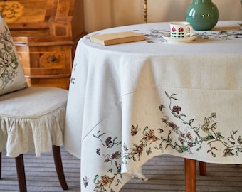 Floral Linen Tablecloth French Elegant Waterproof Table Cover Easy to Clean Perfect for Family Gatherings and Holiday Dinners Gift for Her