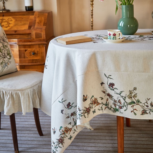 Nappe en lin fleurie, élégante, française, imperméable, facile à nettoyer, parfaite pour les réunions de famille et les dîners de fêtes, cadeau pour elle