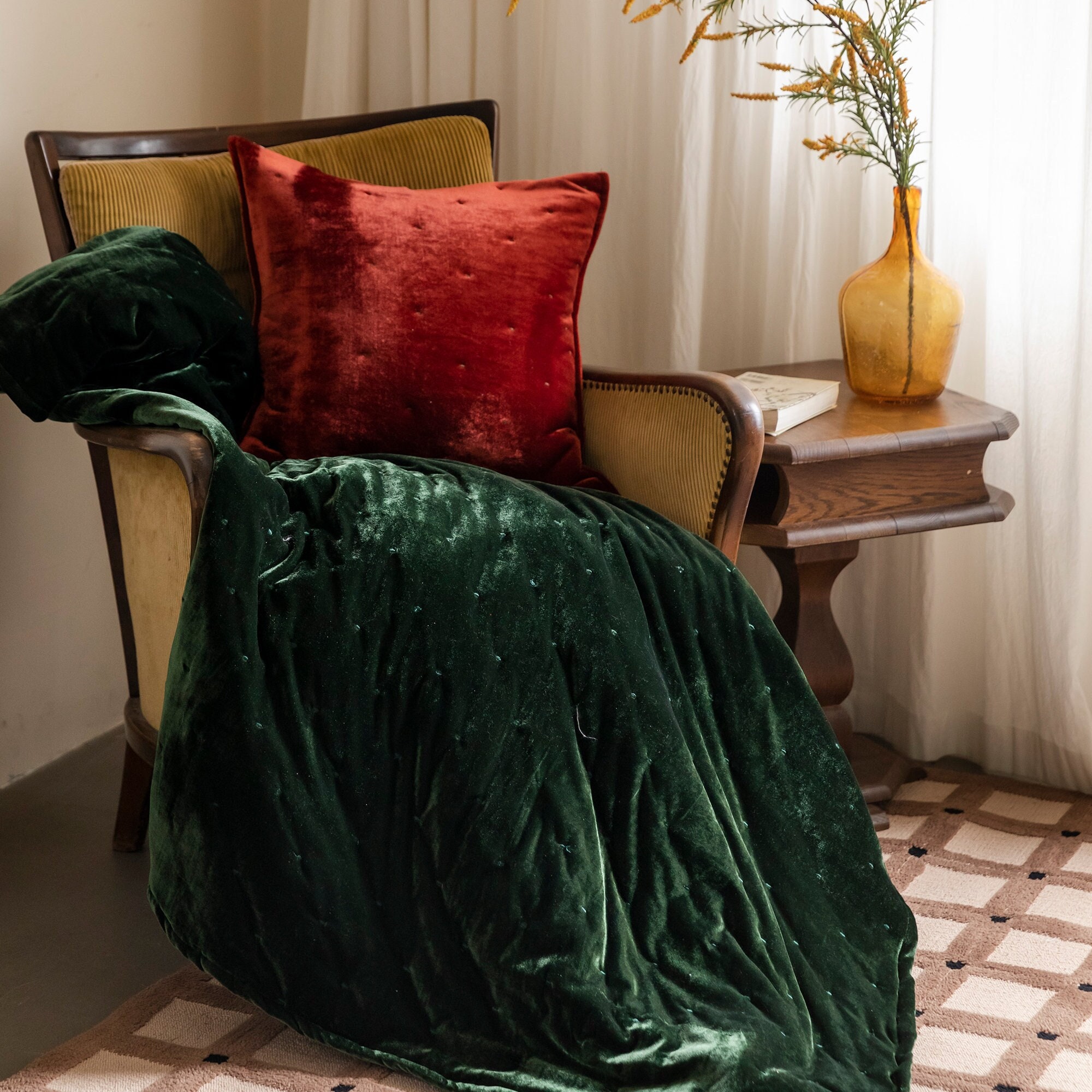 Luxury Dark Green Velvet Throw Blanket european Style Soft Velvet