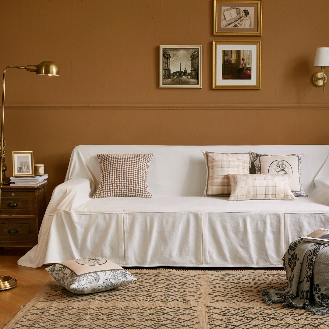 Minimalist Chenille Sofa Slipover, Simple Plain Cat Scratch Free