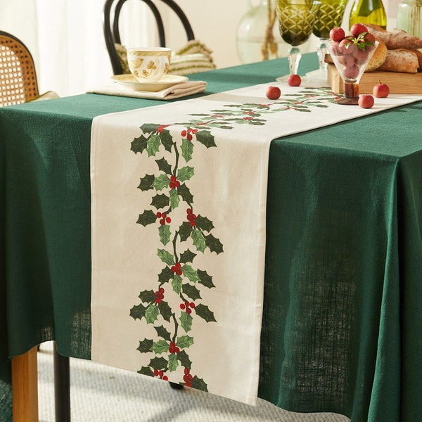 Custom Table Runner Holly Berry Printed Table Runner Double Layer with Nice Drape Waterproof Table Runner for Kitchen Table