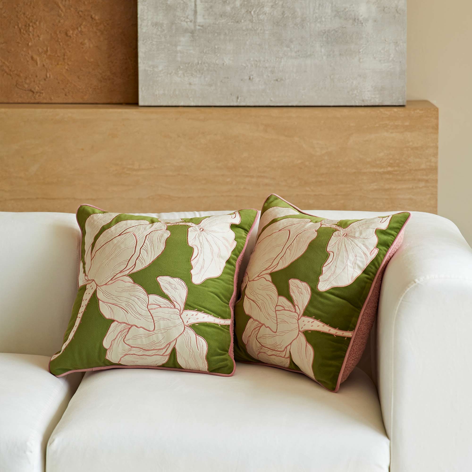 Applique Throw Pillow Cover Handmade, Wedding Gift, Sofa Pillow Cover, Perfect Spring/Summer Decor, 18x18, Artistic Home Decor, embroidery.
