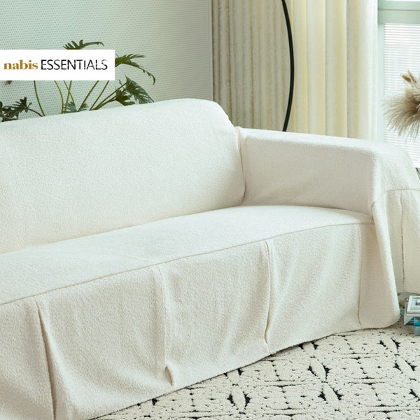 Cream White Minimalist Sofa Slipover Simple Plain  Custom Size Extra Large Furniture Protector Custom Couch Covers for Home Fall Winter