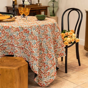 Hollyhock Floral Jacquard Tablecloth,Rustic Style Waterproof Farmhouse Table Cover Home Decor Dining Room Decor