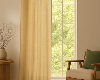 Yellow Linen Curtain Panel, Custom Natural Linen Window Treatment, Custom Drapes for Living Room or Bedroom,  Minimalist Home Decor