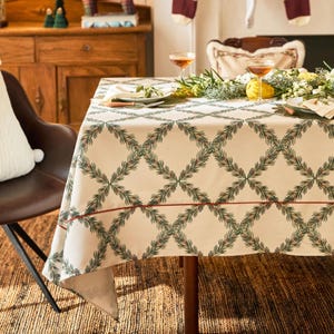 Toalha de mesa personalizada com ramos de pinheiro, estilo rústico, decoração de mesa campestre francesa.