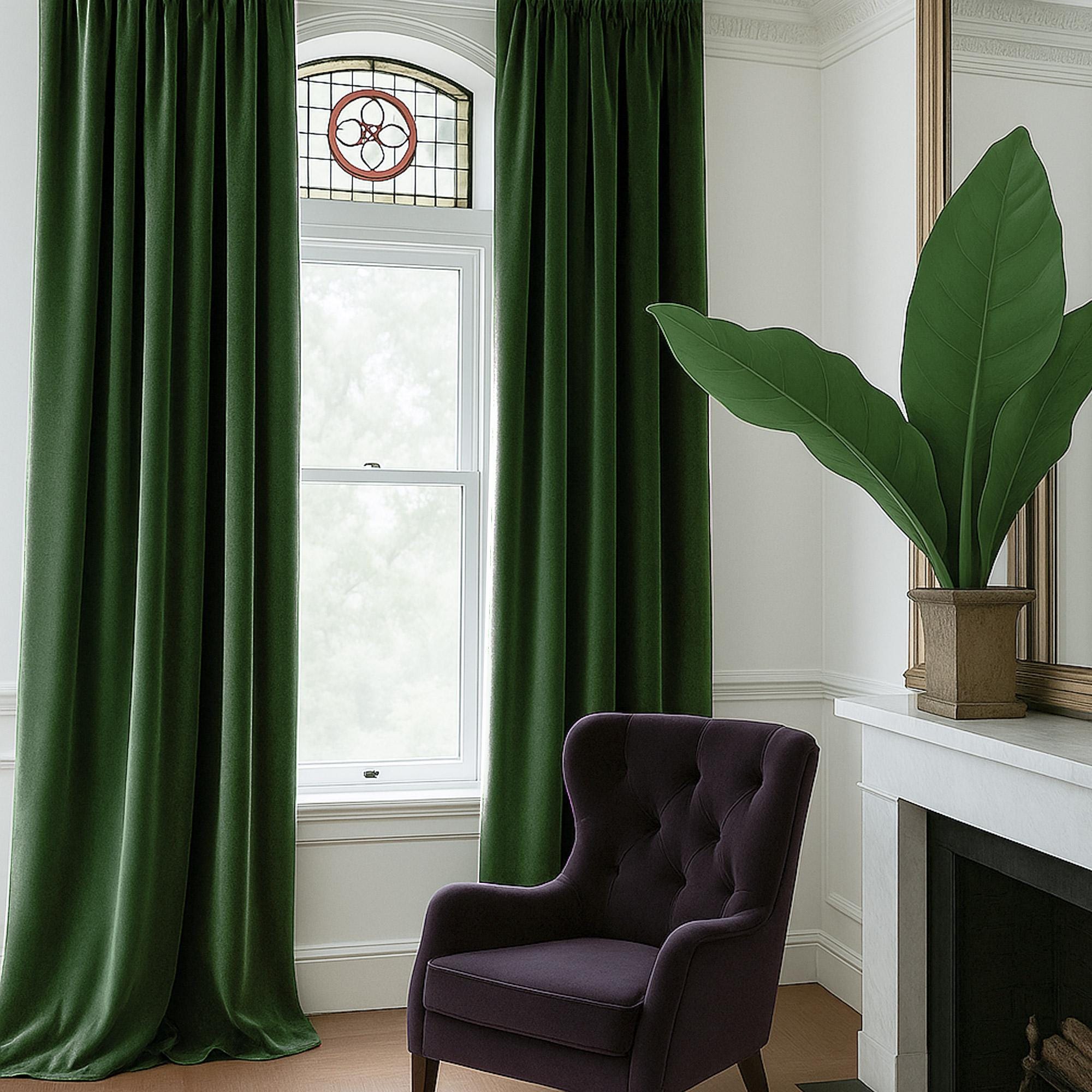 Luxury Green Velvet Curtain Panel, Extra Long Blackout Drape, Custom Size Door or Window Treatment, Living Room Decor, Minimalist Decor