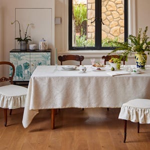 Linen Jacquard Tablecloth, Luxury Table Linen, Rectangular Tablecloth, Custom Table Decor, Wedding Tablecloth, Dining Room Table Cover