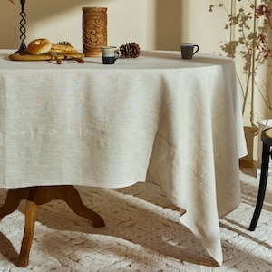 Light Grey Natural Linen Tablecloth, Stonewashed Soft Linen Custom Size Table Cover, Square Round kitchen Wedding Large Long Table Cloth