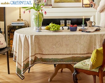 Oriental Printed Tablecloth Art Print Table Cover Wedding Tablecloth Waterproof Custom Tablecloth Exquisite Border Design Handmade Gift