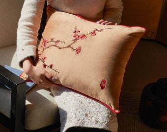 Embroidery Floral Throw Pillow Cover Home Gift Oriental Decor Cashmere Pillowcase Handmade Rustic Home Decor Wedding Gift Couch Pillowcase