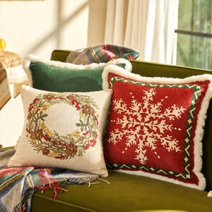 Chenille Throw Pillow Cover, Snowflake Tree Wreath Pattern, Textured Cushion Cover, Custom Size
