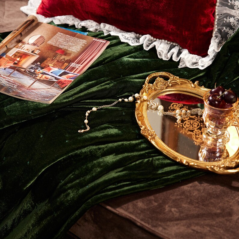Luxury Dark Green Velvet Throw Blanketeuropean Style Soft Etsy