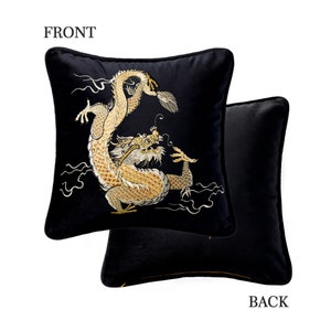 Black Velvet Embroidery Dragon Cushion Cover, Art Design Animal Pattern Pillowcases, Modern Accent 19x19inch Throw Pillow Cover, Home Decor image 8