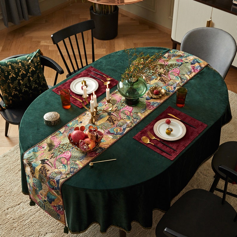 Emerald Green Velvet Table Cloth Light Luxury Retro Table Etsy