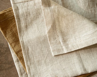 ENSEMBLE DE QUATRE serviettes en lin naturel, serviettes en lin lourd lavées de différentes couleurs, serviettes de table à manger, réglage de table de mariage de banquet