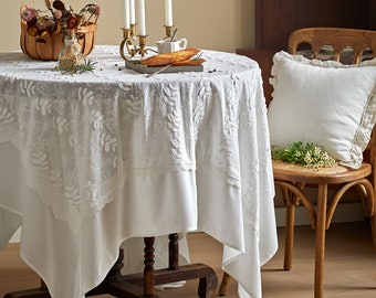 Spring Decor Romantic Table Cover French Branches Lace Embroidered Tablecloth Romantic White Lace Table Cover for Wedding  Home Kitchen