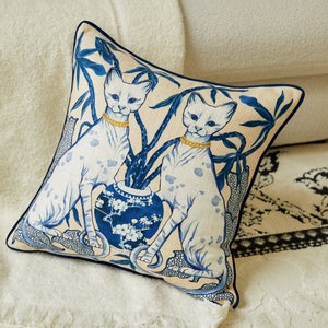 Blue Cat Pillow Cover Gift for Animal Lovers Customized Dove Throw Pillow Cover Square Pillowcase Black Printed Cute Cat Gift Home Decor