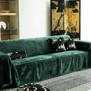 Emerald Green Sofa Couch Cover, Thick High Quality Velvet Fabric Sofa