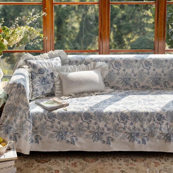 Blue floral couch discount