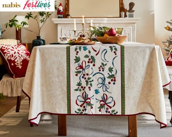 Printed Cherry Tablecloth Custom Size Floral Table Cloth Art Print Holiday Special Retro Kitchen Table Cover Floral Print Rustic Home Decor