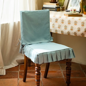 Ruffle Chair Pad with Ties, Custom Dining Chair Seat Cushion, Washable Chair Back Cover, Cottage Chair Slipcover