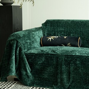 Emerald Green Sofa Couch Cover, Thick High Quality Velvet Fabric Sofa