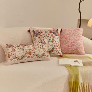 Housse de coussin florale faite main, décoration printanière rétro, élégance française