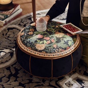 William Morris Floral Ottoman Cover Round Shape Footstool Cover Sofa Footrest Stool Cover Handmade Living Room Bean Bag Pouf Ottoman Cover