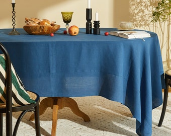 Navy-Blue Natural Linen Table Cloth, Linen in Various Colors, Neutral Table Linens, Custom Size, Wedding Dinner Party  Banquet Home Decor