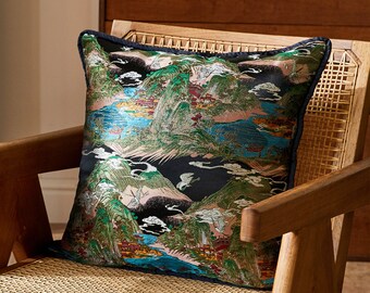 Throw Pillow Cover Jacquard Retro Pillowcase Embroider Velvet Pillow Cover Scenic Pattern Outdoor Indoor Couch Pillowcase