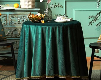 Mantel de terciopelo verde esmeralda, cubierta para mesa rectangular/redonda/cuadrada, mantel personalizado.