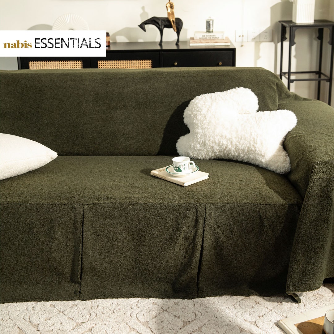 Dark Green Sofa Slipcover Handmade Home Gift for Mom Custom Loose Sofa