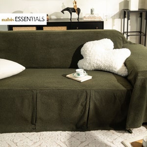 Dark Green Sofa Slipcover Handmade Home Gift for Mom Custom Loose Sofa Throw Pet Sofa Cover Couch Seat Cover Made to Order Sofa Decor