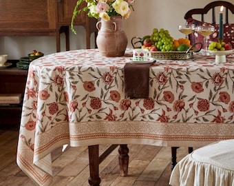 Custom Waterproof Floral Tablecloth, French Country Cotton Table Cover, Farmhouse Dining Table Decor
