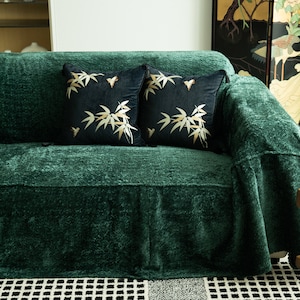 Emerald Green Sofa Couch Cover, Thick High Quality Velvet Fabric Sofa
