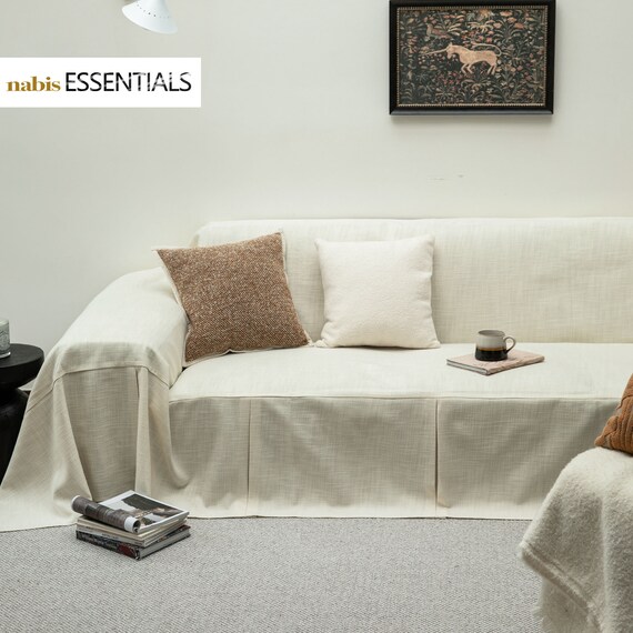 Custom Loose Sofa Cover Beige Fabric Couch Cover Sectional Couch Cover Ottoman Cover Loveseat Cover Sofa Cover Handmade Extra Large Etsy Canada