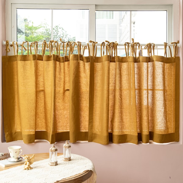 Custom Linen Curtain Minimalist Home Decor Solid Color Curtain Top Ties Natural Fabric Window Treatments Doorway Kitchen Living Room Curtain