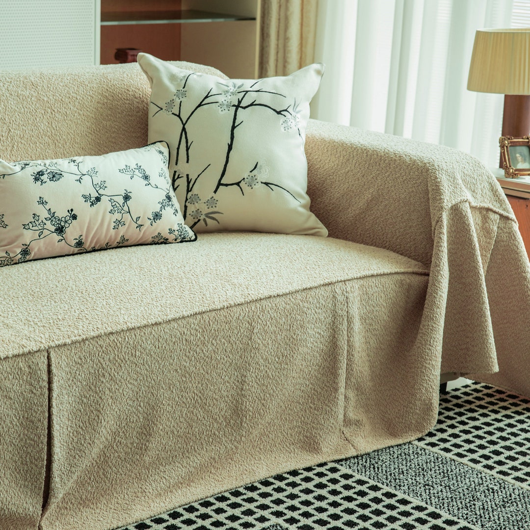 Khaki Minimalist Sofa Couch Cover, Thick Couch Throw, Custom Made Extra