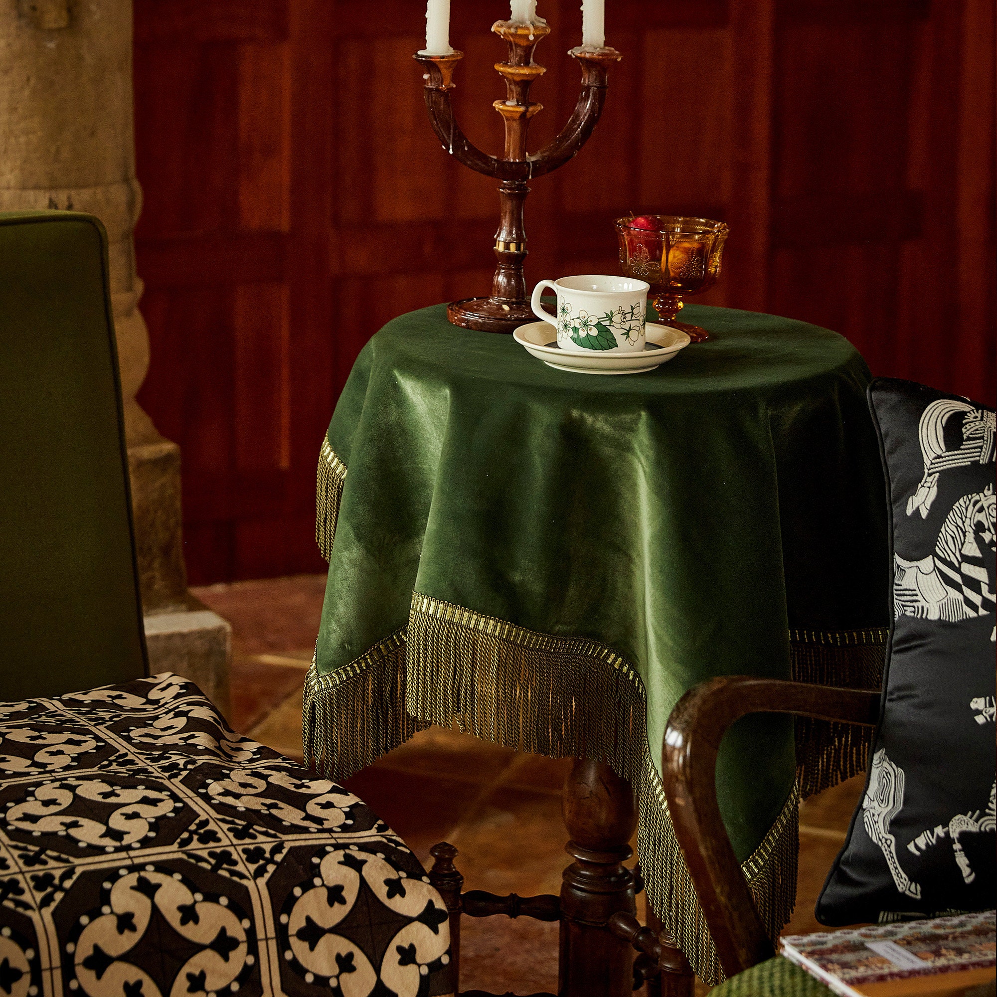 Retro Nostalgia Dark Green Side Table Coverluxury Solid Table Etsy