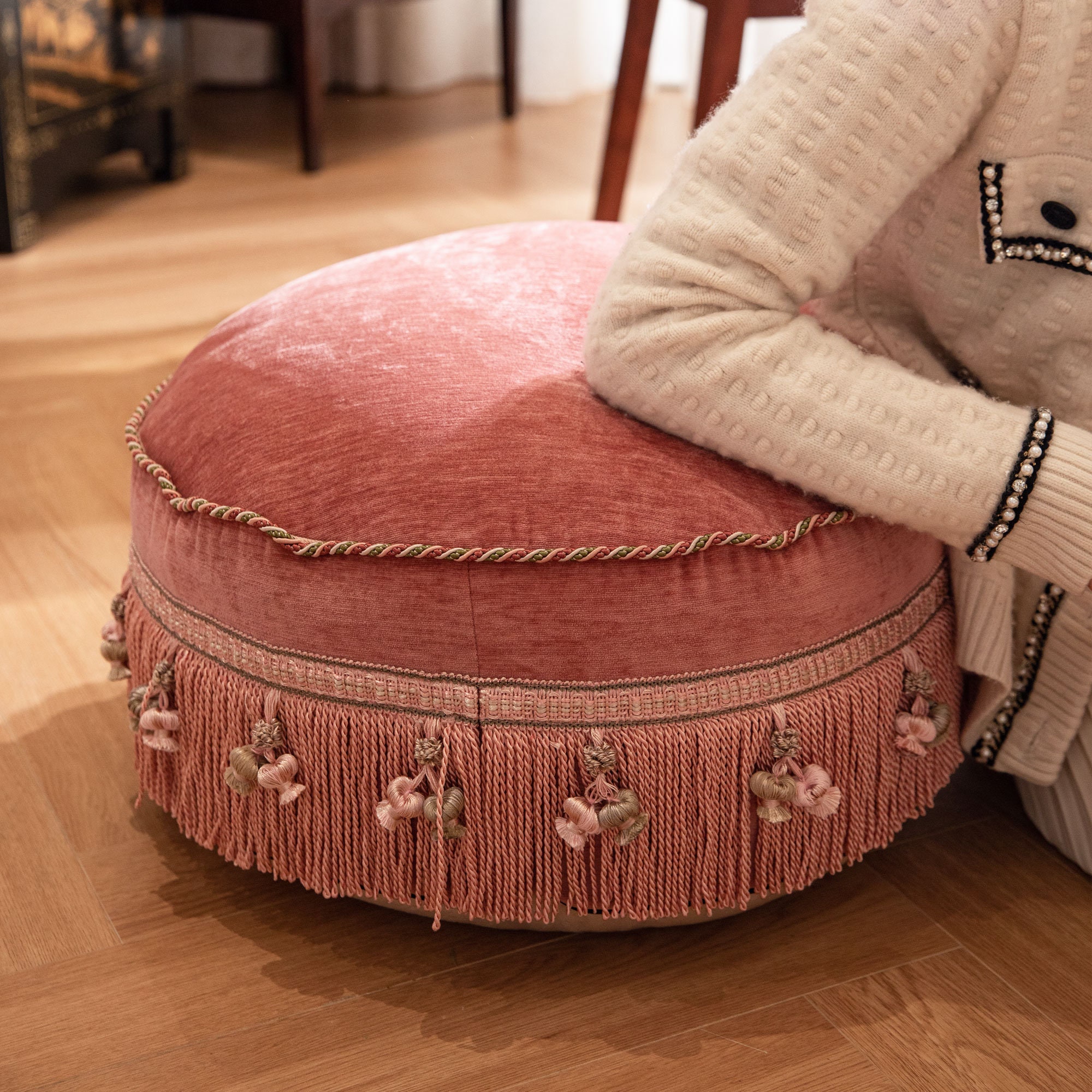 MOCOFO Unstuffed Round Pouf Covers Boho Colorful Geometric Ottoman Pouf  Cover with Handle Design,Decoration Footstool for Living Room,Bedroom,Patio