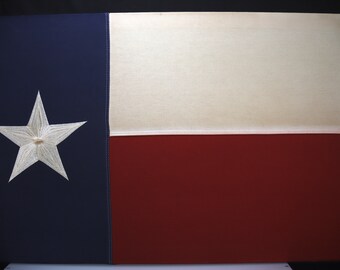 Lonestar State Texas Flag Sewn and Embroidered Cloth. Stretched and Mounted on Frame for Hanging  34"w x 22"h x 1"d