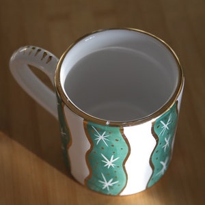Hand Painted Coffee Mug Purchased at Ceramiche Sbera in Deruta Italy Used, with light wear. 3 3/4h image 4