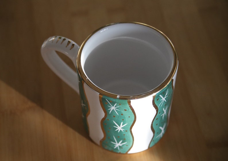 Hand Painted Coffee Mug Purchased at Ceramiche Sbera in Deruta Italy Used, with light wear. 3 3/4h image 4