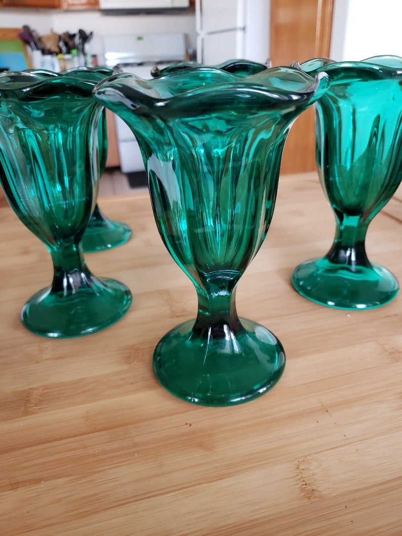 Set of 5 Vintage Green Anchor Hocking Ice Cream Sundae Dishes Etsy